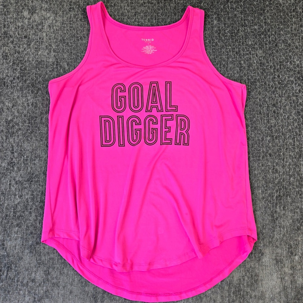 Torrid Active Performance Tank Top Women Size 1 Neon Pink Goal Digger Graphic